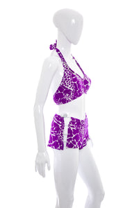 1970's Purple and White Printed Bikini Size XS/S