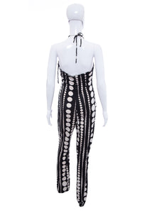 1990's PerSeption Black and White Polka Dot Halter Jumpsuit Size L/XL