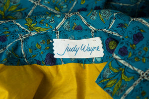 1960's Judy Wayne Teal Floral Skirt Suit Size S