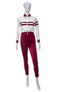 1970's The Elite Gym-Kin White and Burgundy Stripe Detail Track Suit Size S