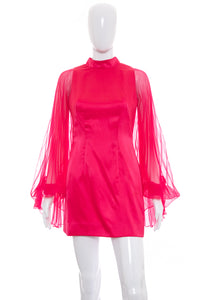 1960's Claralura Pink Chiffon Angel Sleeves Mini Dress Size S
