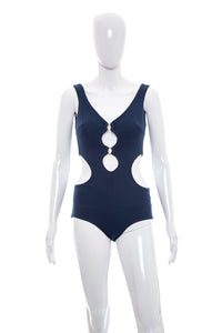 1970's Dune Deck Navy Bathing Suit Size S