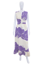 Load image into Gallery viewer, 1960&#39;s Malia Purple and White Sleeveless Abstract Print Tiki Dress Size L
