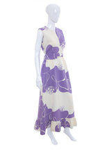 Load image into Gallery viewer, 1960&#39;s Malia Purple and White Sleeveless Abstract Print Tiki Dress Size L
