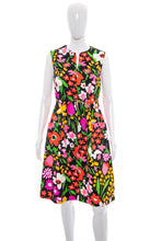 Load image into Gallery viewer, 1960&#39;s Miss Elaine Black and Multicolor Floral Print Tiki Dress Size L
