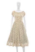 Load image into Gallery viewer, 1950&#39;s Cream and Blue Polka Dot Day Dress Size S
