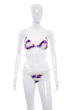 Load image into Gallery viewer, 1970&#39;s Purple and White Crocheted Bikini Size XS
