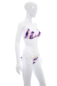 1970's Purple and White Crocheted Bikini Size XS