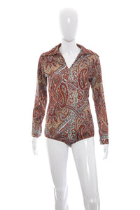 1970's Red and Tan Paisley Bodysuit Size M