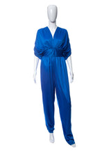 Load image into Gallery viewer, 1980&#39;s Alicia Blue Ruched Detail Jumpsuit Size L

