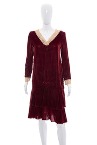 1920's Red Wine Velvet and Lace Detail Dress Size S/M – Antique Sugar