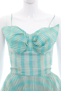 1950's Lilli Diamond Aqua and White Plaid Peplum Cocktail Dress Size s
