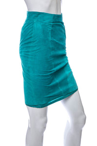 1990's Tannery West Teal Leather Pencil Skirt Size XS