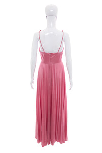 1970's Pink Pleated Maxi Dress Size S