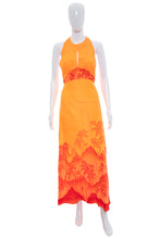 Load image into Gallery viewer, 1970&#39;s Penneys Hawaii Orange Tiki Halter Maxi Dress Size S
