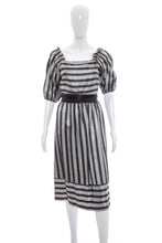 Load image into Gallery viewer, 1980&#39;s Black and Gray Striped Satin Dress Size S/XS
