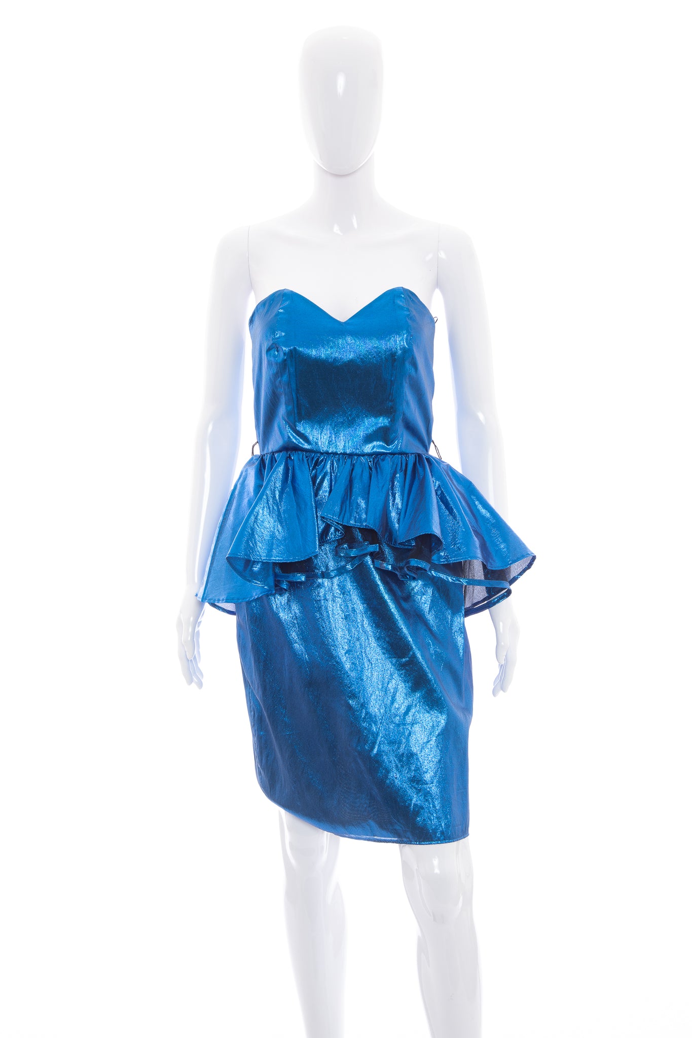 1980's Expozed Blue Metallic Party Dress Size XS Antique Sugar 1980's Expozed Blue Metallic Party Dress Size XS Antique Sugar