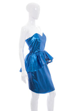 Load image into Gallery viewer, 1980&#39;s Expozed Blue Metallic Party Dress Size XS
