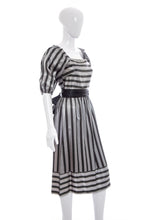 Load image into Gallery viewer, 1980&#39;s Black and Gray Striped Satin Dress Size S/XS
