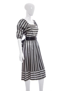 1980's Black and Gray Striped Satin Dress Size S/XS