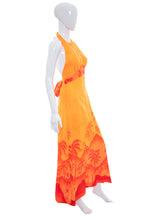 Load image into Gallery viewer, 1970&#39;s Penneys Hawaii Orange Tiki Halter Maxi Dress Size S
