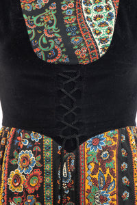 1970's Gay Gibson Black Paisley Printed Hippie Dress Size