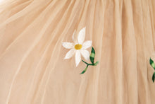 Load image into Gallery viewer, 1950&#39;s Tan Daisy Embroidered Organza Party Dress Size S
