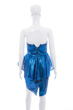 Load image into Gallery viewer, 1980&#39;s Expozed Blue Metallic Party Dress Size XS
