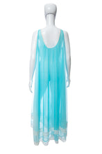 Load image into Gallery viewer, 1970&#39;s Blue and White Lace Detail Sheer Chiffon Nightgown Size XXL
