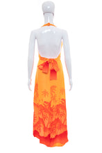 Load image into Gallery viewer, 1970&#39;s Penneys Hawaii Orange Tiki Halter Maxi Dress Size S
