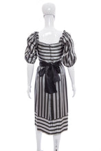 Load image into Gallery viewer, 1980&#39;s Black and Gray Striped Satin Dress Size S/XS
