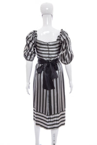 1980's Black and Gray Striped Satin Dress Size S/XS