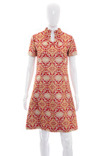 Load image into Gallery viewer, 1960&#39;s Red and Gold Metallic Brocade Cocktail Dress Size M
