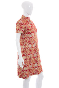 1960's Red and Gold Metallic Brocade Cocktail Dress Size M