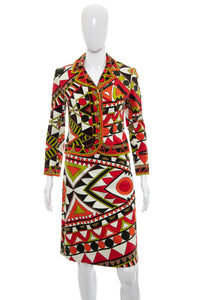 1960's Emilio Pucci Velvet Abstract Print Skirt Suit Size S