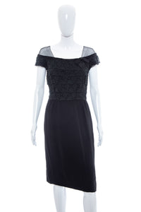 1950's Peggy Hunt Black Lace Detail Cocktail Dress Size M