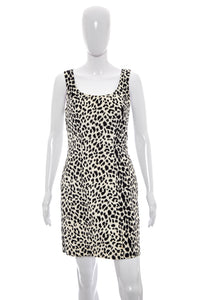 1980's Cache White and Black Animal Print Dress Size M