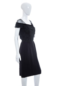 1950's Peggy Hunt Black Lace Detail Cocktail Dress Size M