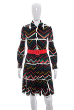 Load image into Gallery viewer, 1960&#39;s Claret Black and Multicolor Chevron Print Dress Size S
