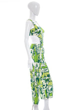 Load image into Gallery viewer, 1960&#39;s Green and White Abstract Paint Print Overalls Size S
