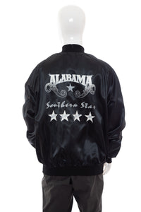 1980's Alabama Black Satin and White Graphic Jacket Size XL