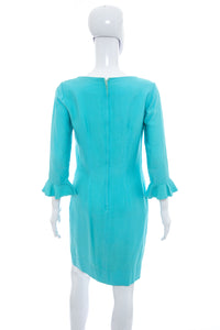 1960's Julie Miller Aqua and Lime Embroidered Dress Size S/M