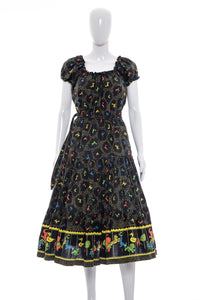 1950's Rare Black and Multicolor Novelty Circus Print Dress Size M/L