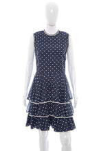 Load image into Gallery viewer, 1960&#39;s Melissa Lane Navy and White Polka Dot Dress Size M
