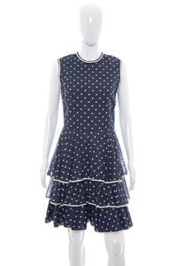 1960's Melissa Lane Navy and White Polka Dot Dress Size M