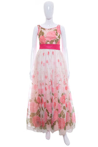 1960's Emma Domb Pink Rose Print Gown Size XS