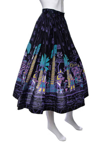 1950's Black and Multicolor Rare Saul Steinberg Graphic Printed Tiki Skirt Size S