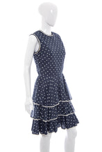 Load image into Gallery viewer, 1960&#39;s Melissa Lane Navy and White Polka Dot Dress Size M
