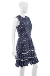 1960's Melissa Lane Navy and White Polka Dot Dress Size M