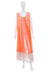 1960's Orange and White Lace Night Gown Size XL/XXL